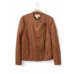 Michael Kors womens Luggage Brown Leather Moto Jacket -plus size 2X retail $260